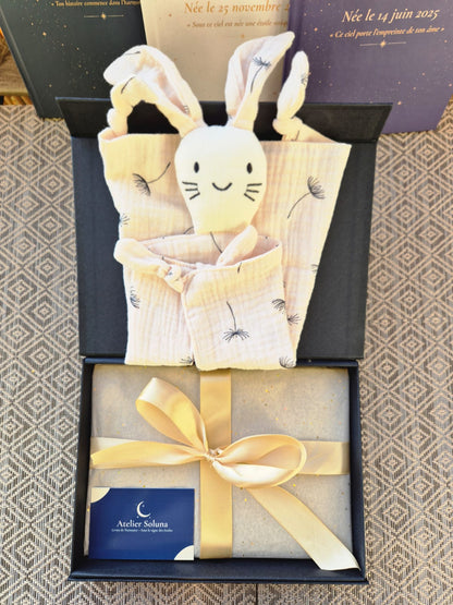 Coffret Premium – Harmonie + comptine avec prénom, doudou & coffret